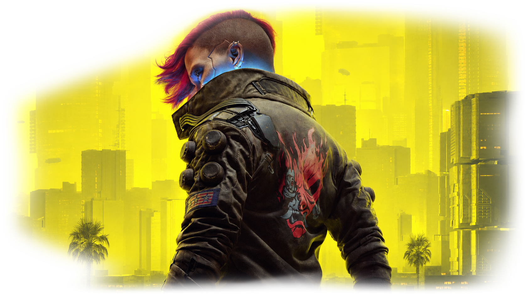 Cyberpunk 2077: V against the skyline of Night City