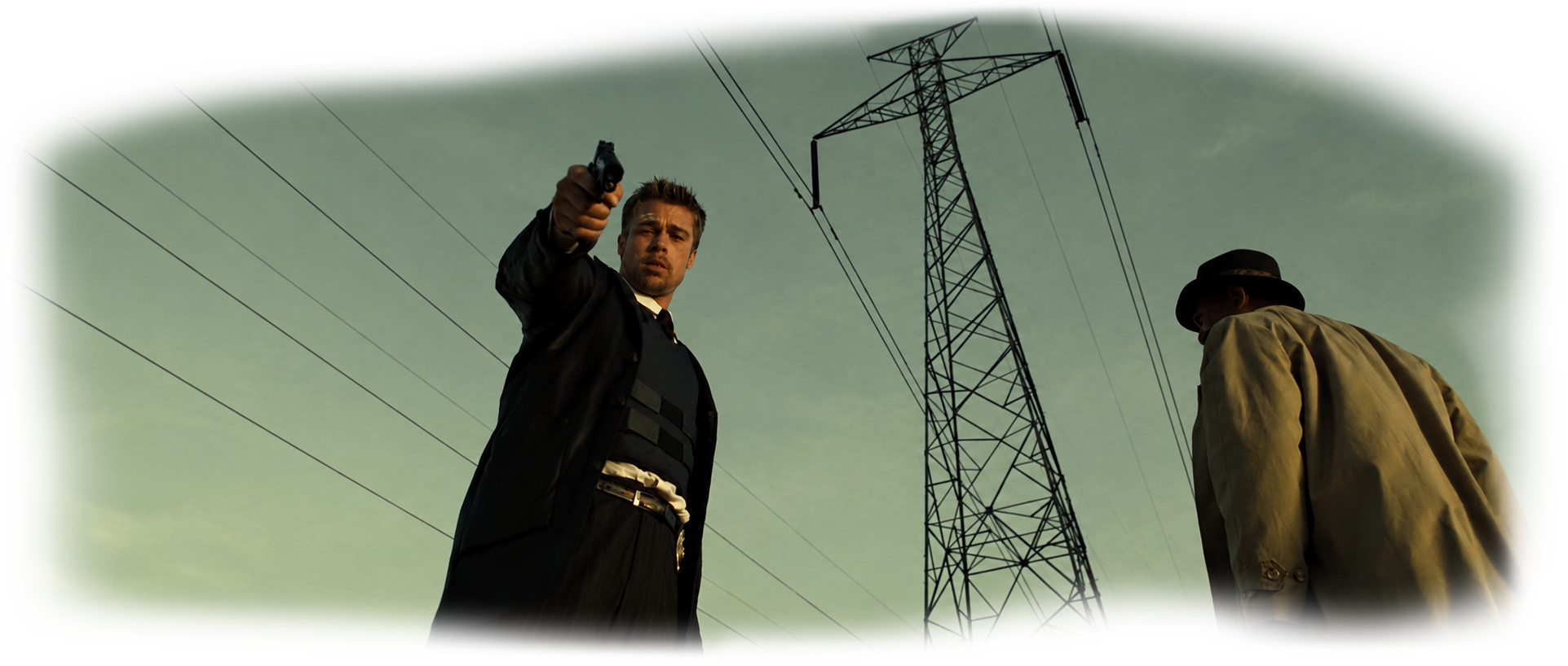 Se7en: Mills and Somerset beneath an electricity pylon